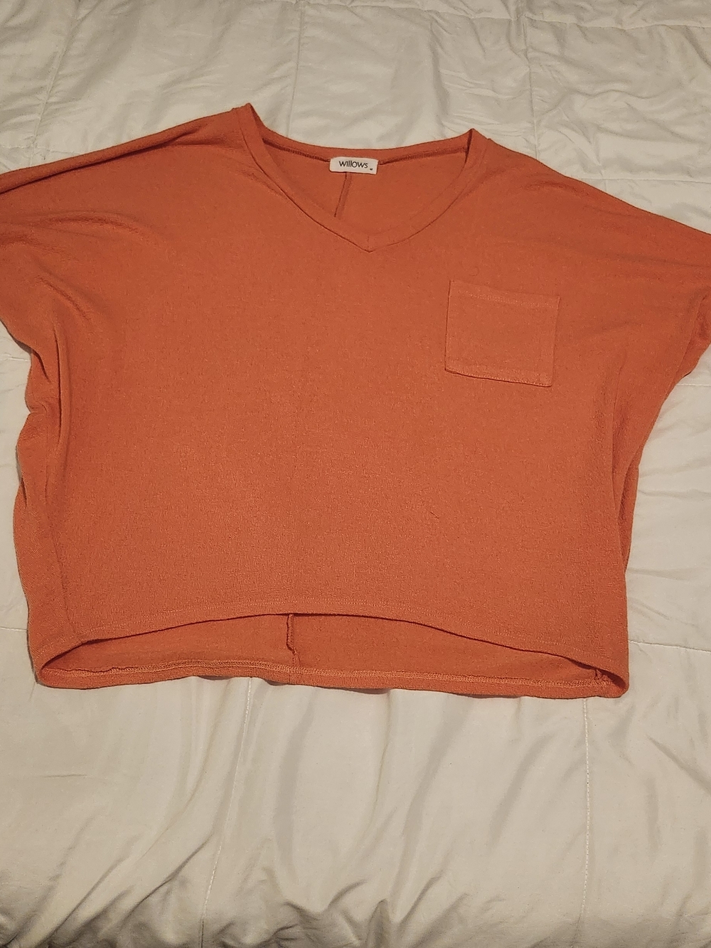 Willow Bright Orange V-Neck Boxy Top with Chest Pocket